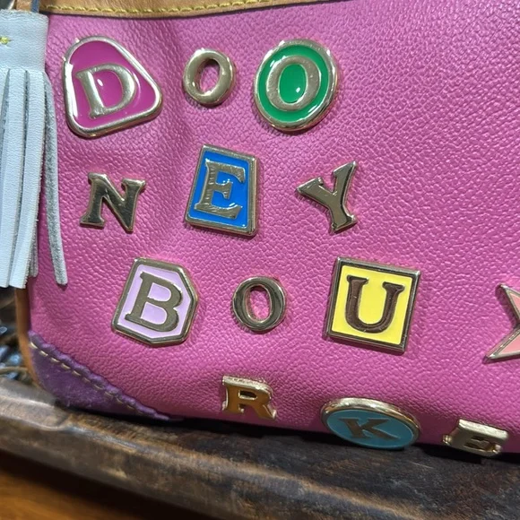 Dooney & Bourke Vintage Leather Pink and Tan Crossbody Bag with Gold Hardware - Picture 2 of 13